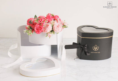 Caja de flores en forma de corazón de dos capas con tapa transparente