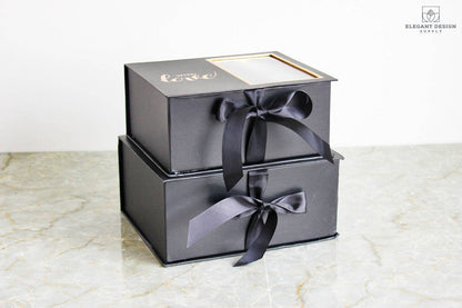 Caja de regalo de flores cuadradas de dos secciones